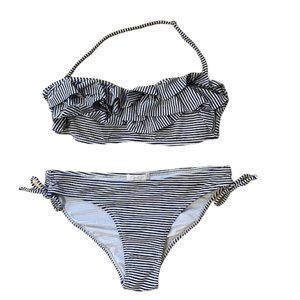 {Jessica Simpson} Nautical Ruffled Bikini - Blue & White Stripes - Small